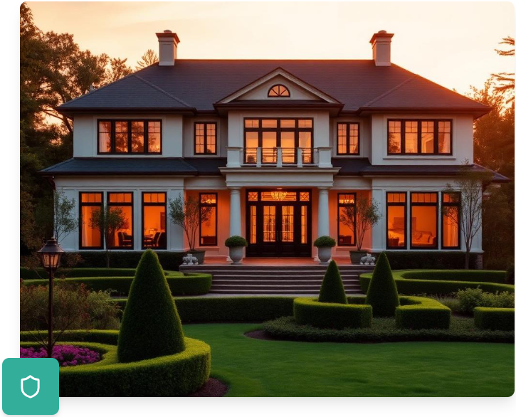 A photograph of the exterior of a mansion